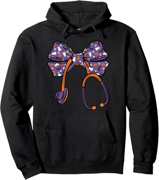 Halloween Nurse Coquette Bow Stethoscope Halloween Pullover Hoodie