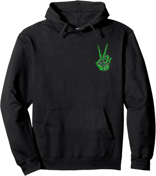 Green Skeleton Peace Sign Kelly Green Color Graphic Pullover Hoodie