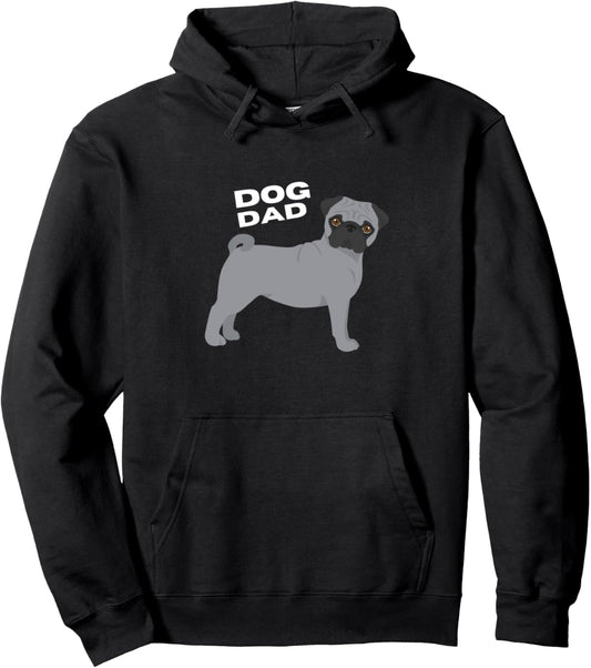 Gray Pug Dog Dad Man Pullover Hoodie
