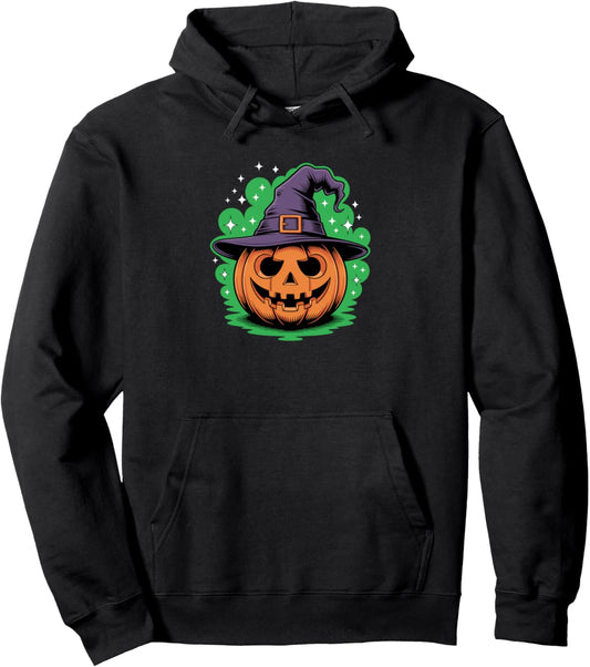 Halloween Pumpkin Witch Hat Spooky Season Pullover Hoodie