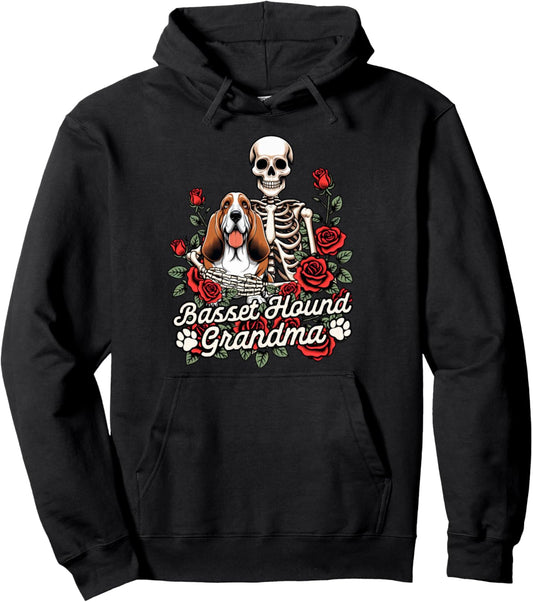 Basset Mom Skeleton Basset Hound Mama Basset Hound Grandma Pullover Hoodie