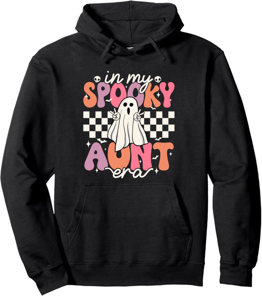 Groovy In My Spooky Aunt Era Retro Auntie Halloween Ghost Pullover Hoodie