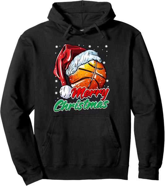 Basketball Christmas Hoodie Basketball With Santa Hat Pullover Hoodie