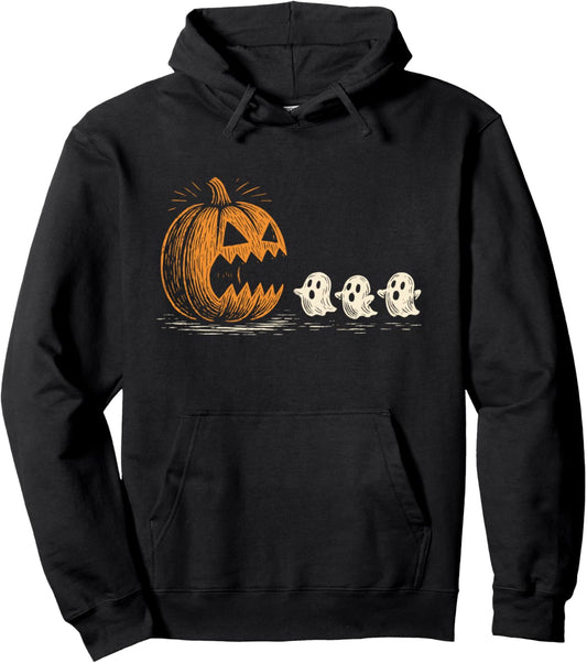 Halloween Pumpkin Ghosts Retro Spooky Season Vintage Pullover Hoodie