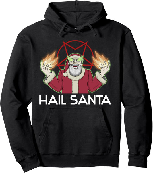Hail Santa Ugly Christmas Sweater Rock Metal Satan Pentagram Pullover Hoodie