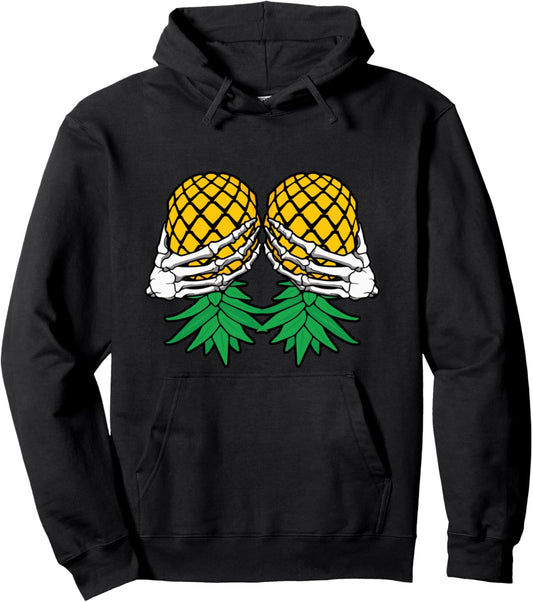 Halloween Boob Upside Down Pineapple Swinger Skeleton Hand Pullover Hoodie