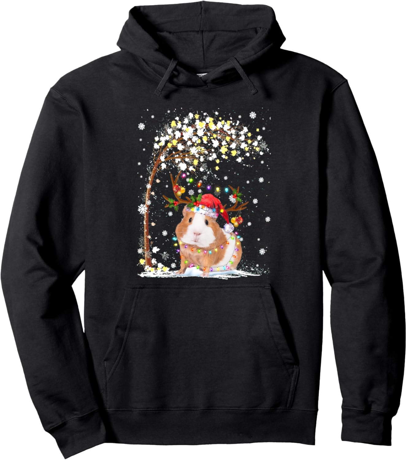 Guinea Pig Reindeer Hat Santa Christmas Tree Funny Xmas Pullover Hoodie