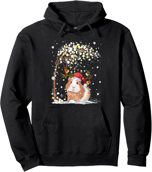 Guinea Pig Reindeer Hat Santa Christmas Tree Funny Xmas Pullover Hoodie