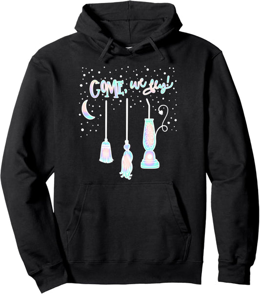 Halloween Costume Come we Fly Broom Light Funny Pullover Hoodie