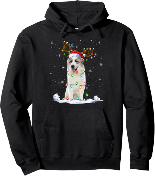 Great Pyrenees Dog Christmas Lights Funny Santa Hat Xmas Pullover Hoodie