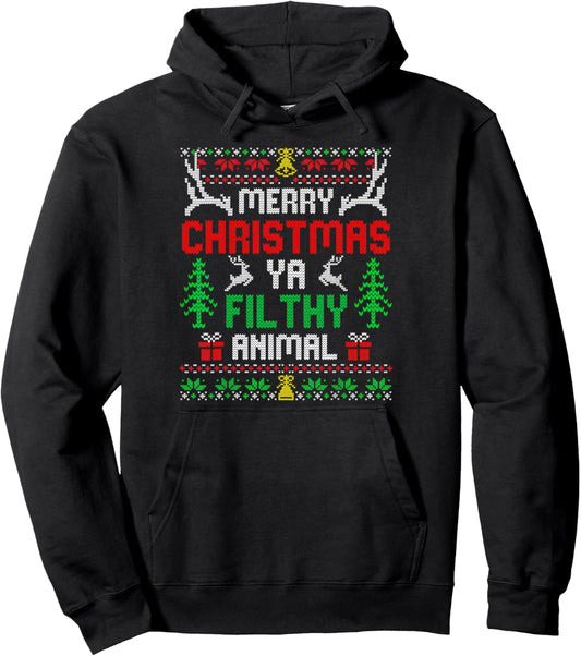 Alone-At Home Movies Merry-Christmas You Filty Animal Ugly Pullover Hoodie