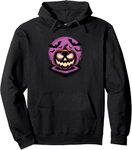Halloween Pumpkin Spooky Season Bats Pullover Hoodie