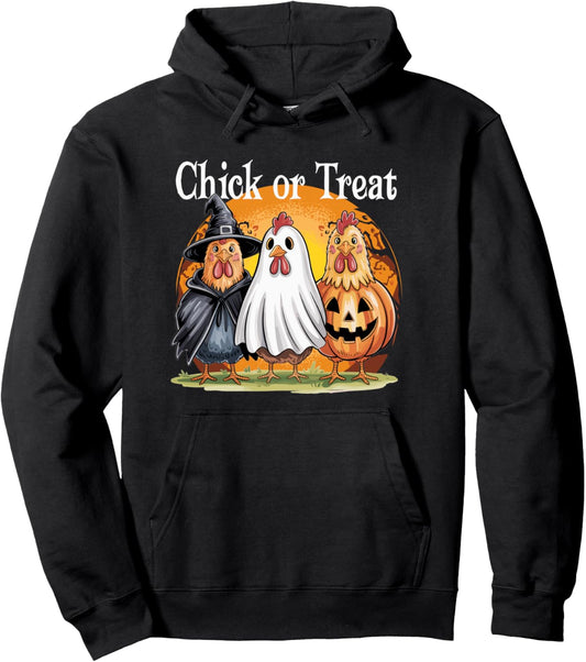 Halloween Chick Or Treat Chickens Ghost Witchy Halloween Pullover Hoodie