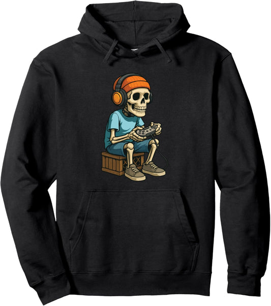 Halloween Skeleton Gamer Video Gaming For Boys Men Kids Pullover Hoodie
