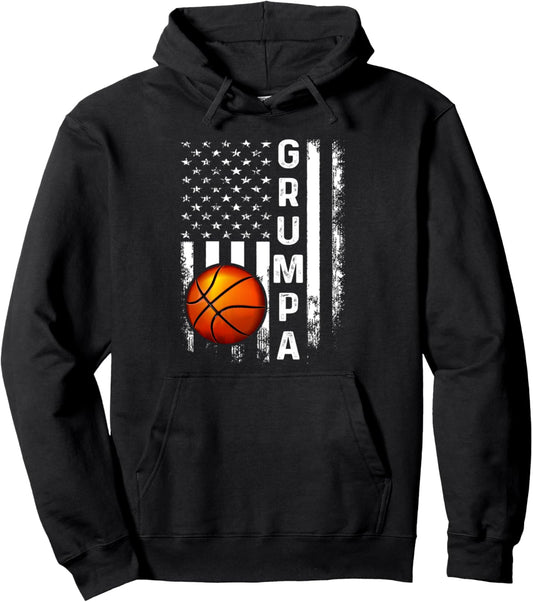 Basketball Grumpa America Flag Vintage Christmas Xmas Pullover Hoodie