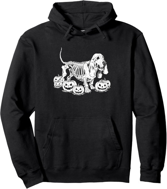 Basset Hound Skeleton Birthday Halloween Mens Womens Kids Pullover Hoodie