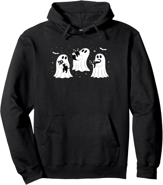 Halloween Ghost Black Cat Funny Halloween Cat Lovers Women Pullover Hoodie