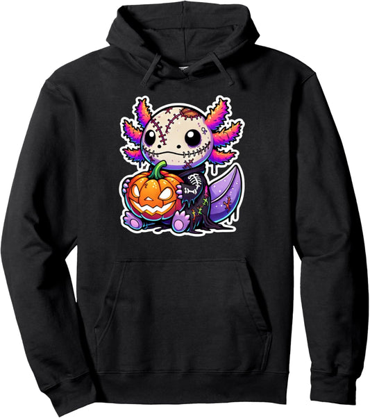 Axolotl Zombie Cute Kawaii Pumpkin Boys Girls Halloween Pullover Hoodie