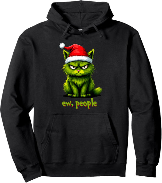 Green Cat Santa Ew, People Funny Christmas Xmas Party Tee Pullover Hoodie