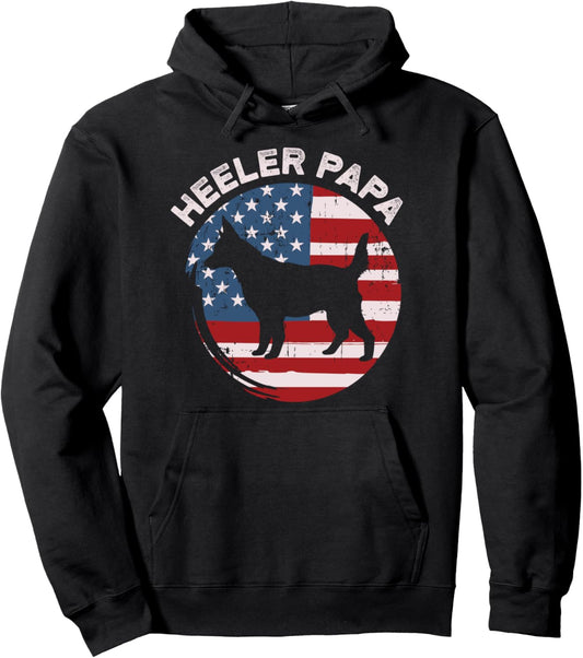 American Flag Blue Heeler Papa Red Australian Cattle Dog Dad Pullover Hoodie