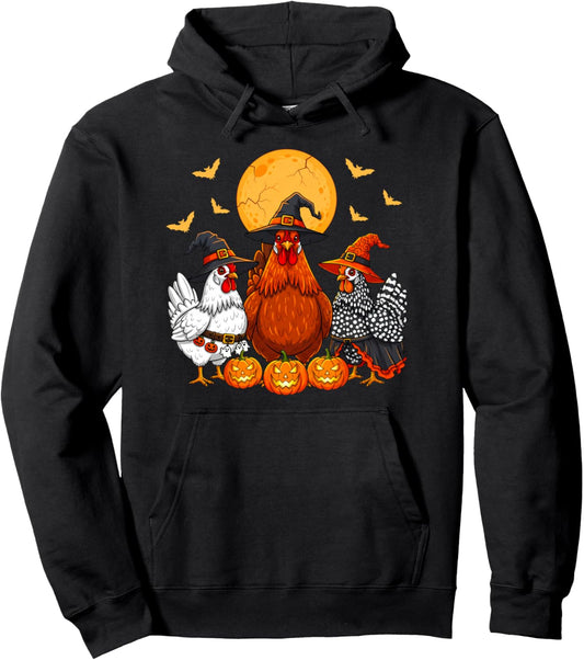 Halloween Costume Spooky Season Funny Chickens Witch Pullover Hoodie