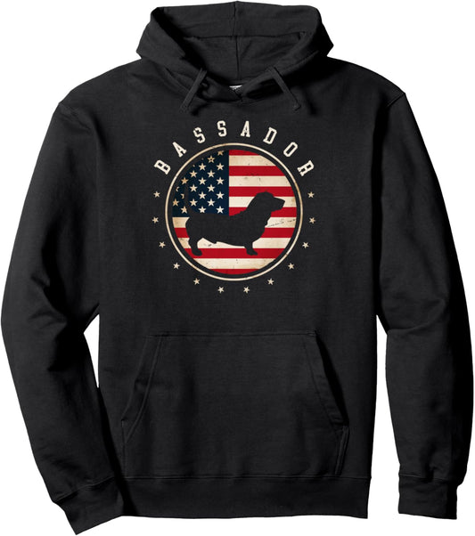 Bassador USA Flag 4th July Dog Mom Dad Pullover Hoodie