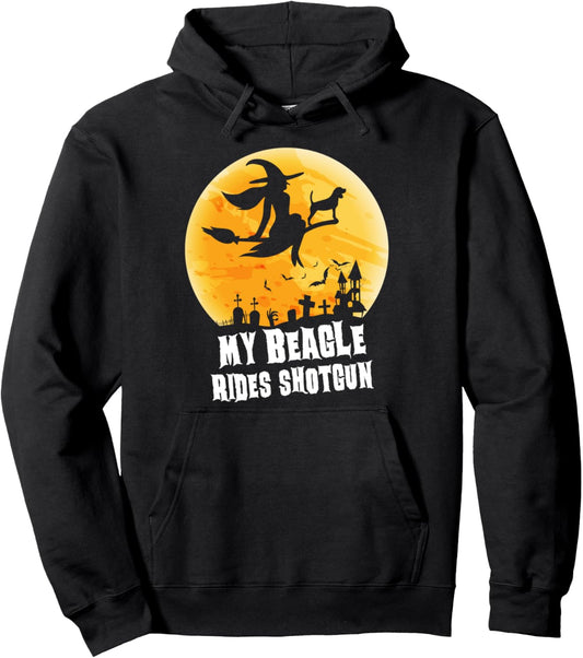 Halloween My Beagle Rides Shotgun Costume Dog Lover Gift Pullover Hoodie