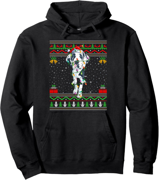 Great Dane Dog Christmas Lights Santa Ugly Sweater Xmas Pullover Hoodie
