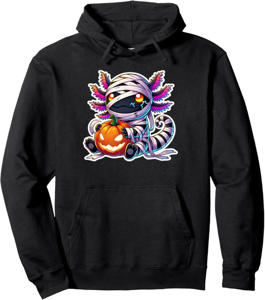 Axolotl Mummy Cute Kawaii Pumpkin Boys Girls Halloween Pullover Hoodie