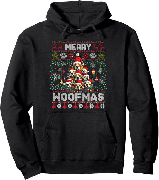 Basset Hound Christmas Tree Dog Lover Xmas Ugly Sweater Pullover Hoodie