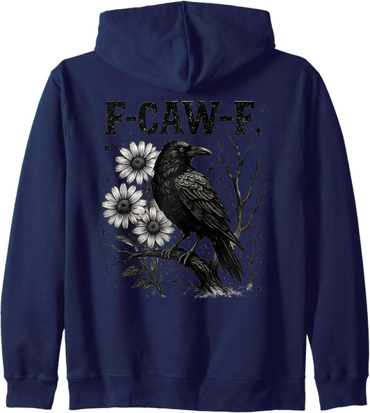 Halloween Crow And Moon Haunted Raven Bird Scary Crow Gothic Zip Hoodie
