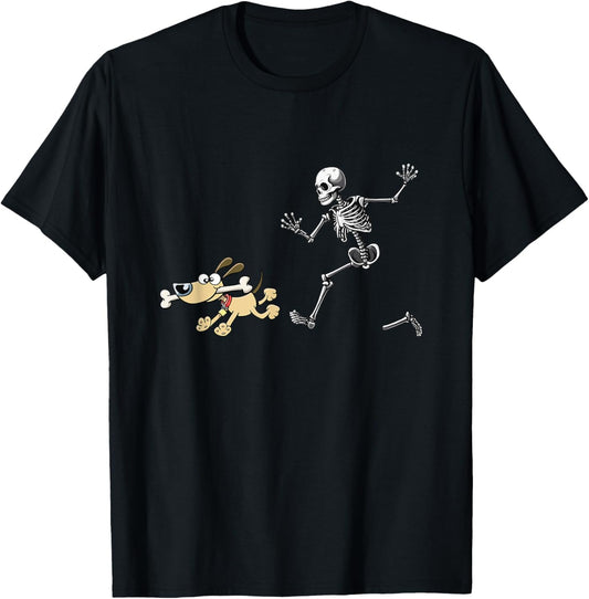 Halloween Dog, Funny Skeleton, Skeleton Chasing Dog T-Shirt for Men Women