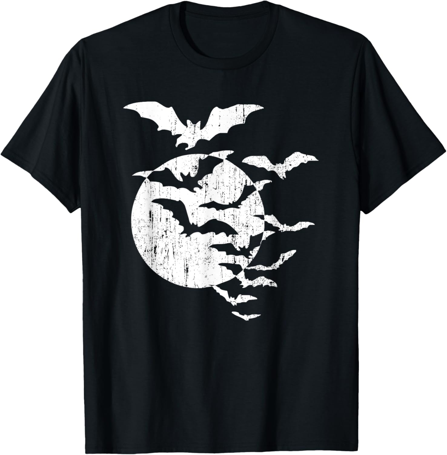 Halloween Swarm of Bats Full Moon Spooky Vintage Graphic T-Shirt