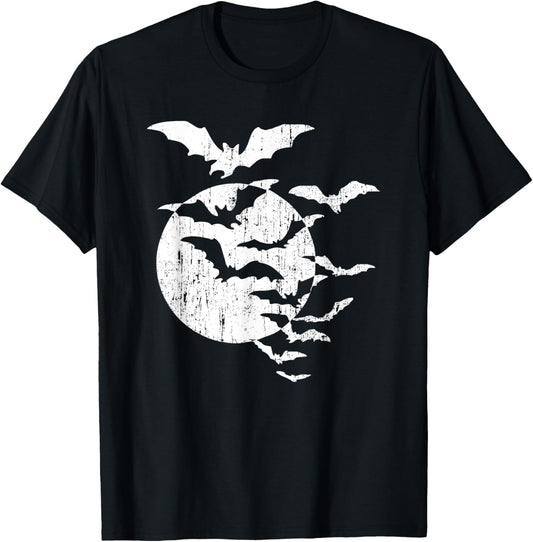 Halloween Swarm of Bats Full Moon Spooky Vintage Graphic T-Shirt
