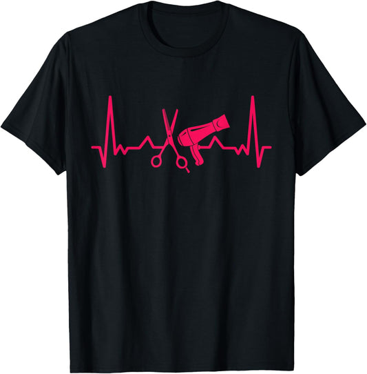 Hairdresser Gift Scissors Dryer Heartbeat Hairstylist T-Shirt