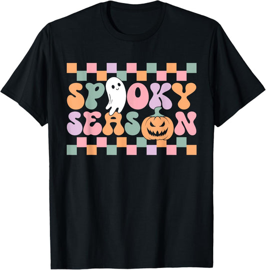 Groovy Spooky Season Ghost Pumpkin Halloween T-Shirt