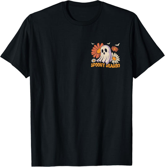 Halloween Ghost Spooky Season Costume Pocket Retro (On Back) T-Shirt