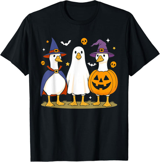 Halloween Fall Goose Sheet Ghost Floral Autumn Spooky Season T-Shirt