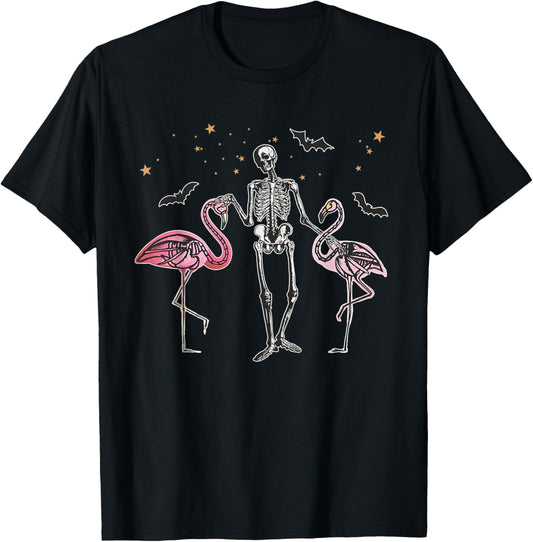 Halloween Pink Flamingo Costume Skeleton Spooky Season T-Shirt