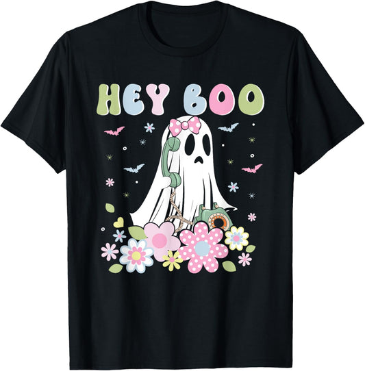 Groovy Hey Boo Cute Ghost Funny Halloween Mens Womens Kids T-Shirt
