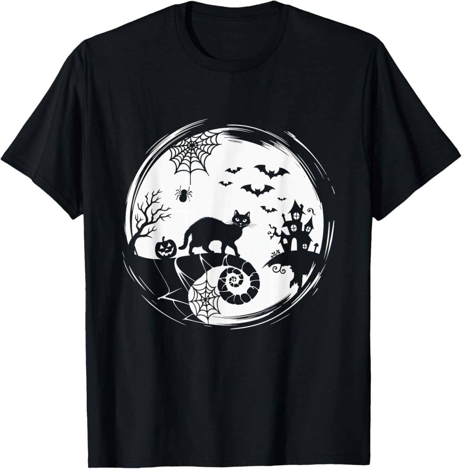 Halloween Cat Spider Bats Moon Black Cat T-Shirt for Men Women