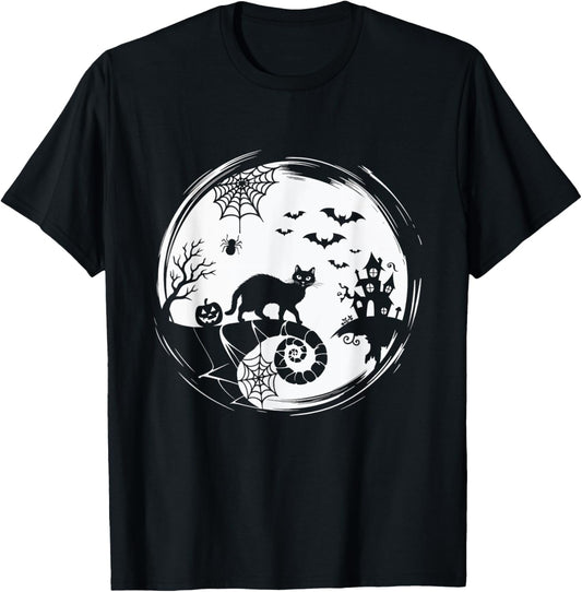 Halloween Cat Spider Bats Moon Black Cat T-Shirt for Men Women