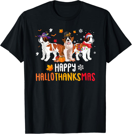 Halloween Thanksgiving Christmas Funny Saint Bernard Dogs T-Shirt