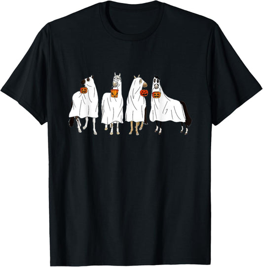 Halloween Horse Ghost Boo Cowboy Western Spooky Season T-Shirt