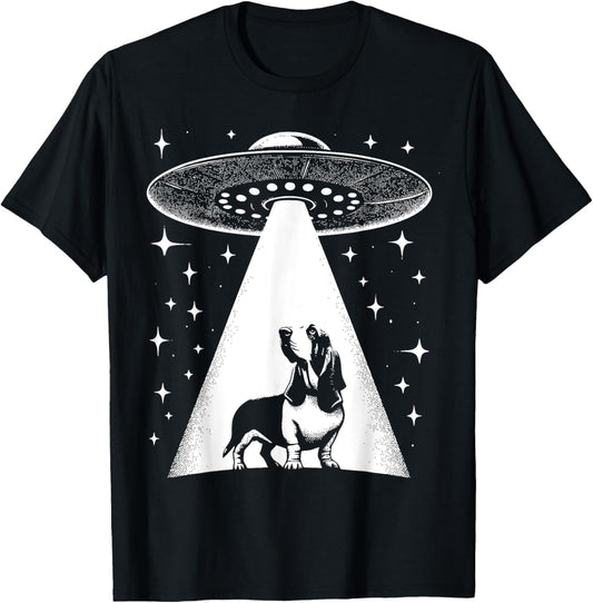 Basset Hound Mom Dad Dog - Funny Alien UFO Men Women T-Shirt
