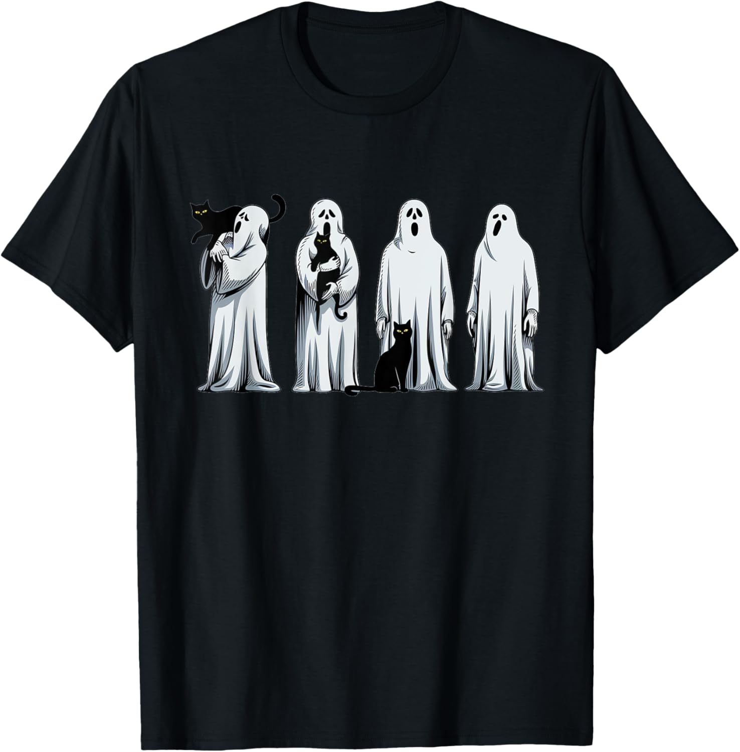 Halloween Black Cat Ghost Spooky Season Cat Women Costume T-Shirt