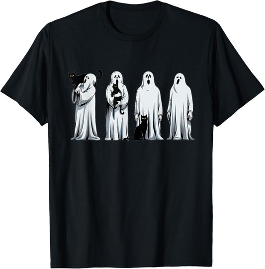 Halloween Black Cat Ghost Spooky Season Cat Women Costume T-Shirt