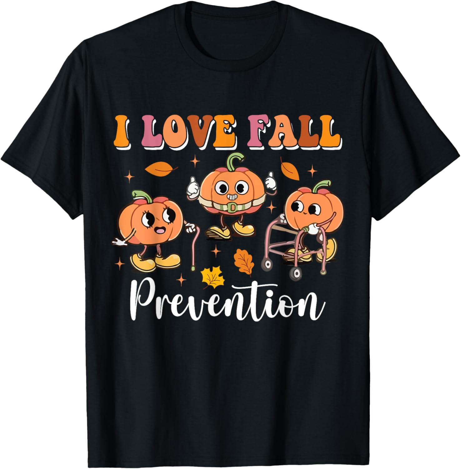 Groovy Retro I Love Fall Prevention Fall Physical Therapy T-Shirt