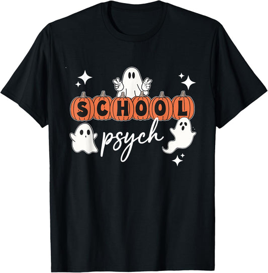 Halloween School Psych Pumpkin Ghost Boo Crew Spooky Season T-Shirt
