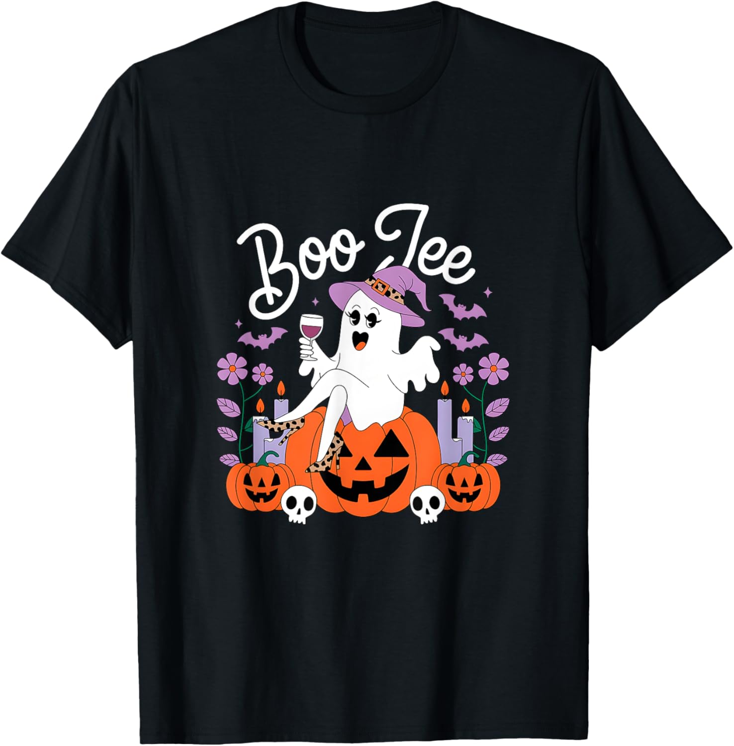 Halloween Boo Jee Ghost Drink Wine Spooky Women Girl T-Shirt